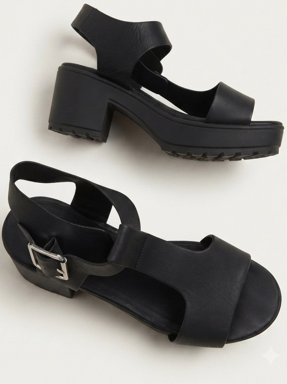 Steve Madden Sz 8.5 Stefano Leather Black Chunky Platform Sandals